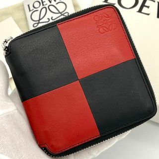 ロエベ(LOEWE)のLOEWE コンパクトジップ スクエアジップウォレット 折財布  赤黒(財布)