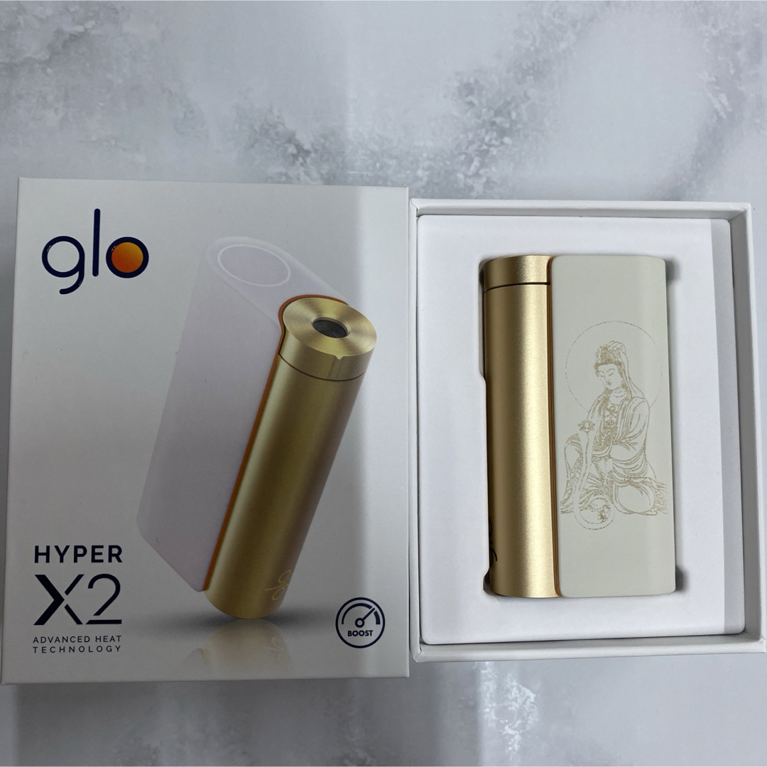 glo(グロー)の観音菩薩 レーザー加工 glo hyper X2 グローハイパー 本体 白 金 メンズのファッション小物(タバコグッズ)の商品写真