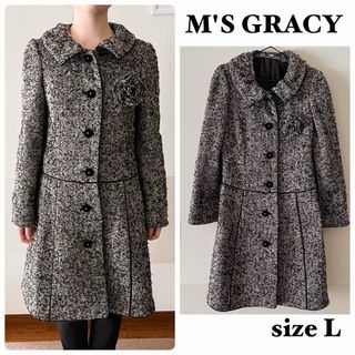 エムズグレイシー(M'S GRACY)の【美品】エムズグレイシー　可愛くて上品コートグレー系　コサージュ付き　L 40(ブルゾン)