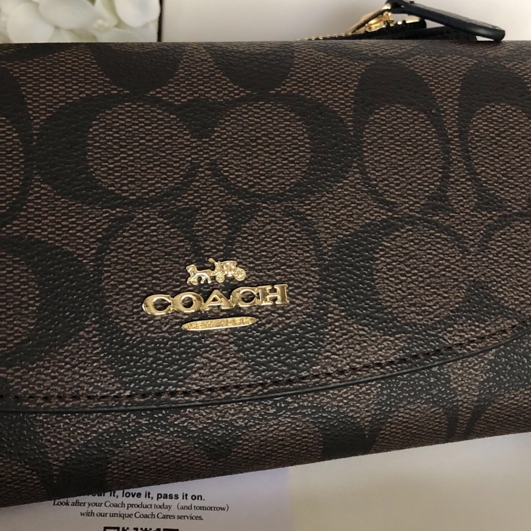 【残り1点！】COACH コーチ 長財布 エンベロープ 黒茶色 ポーチ付き