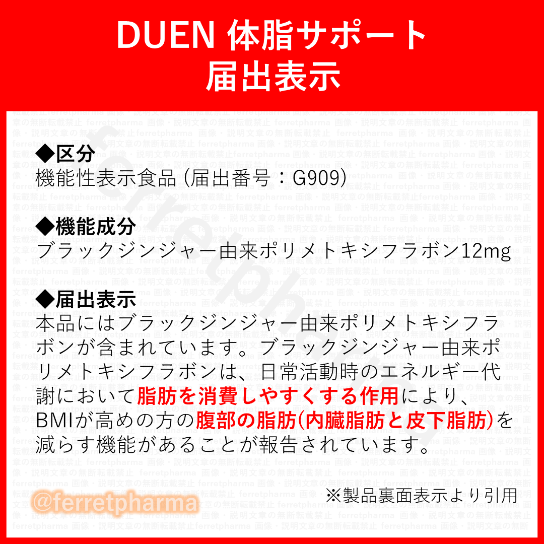 機能性表示食品 DUEN 体脂サポート 30日分(60粒) 6袋カルニチン