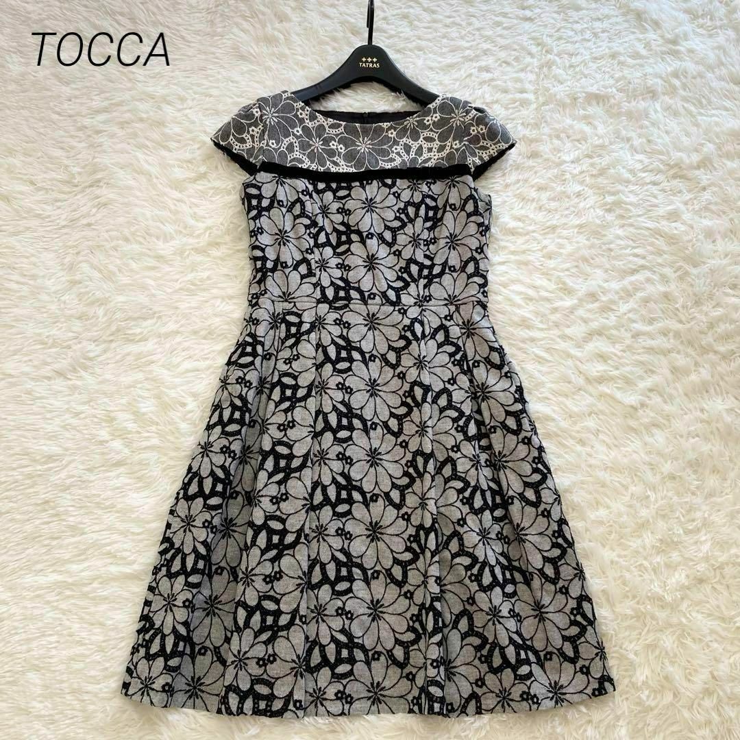 美品♡ TOCCA ワンピース　刺繍　花柄　ベルベット　グレー　大きいサイズ　6 | フリマアプリ ラクマ