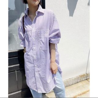 スピックアンドスパン(Spick & Span)のSpick and Span ボイルストライプロングルーズシャツ  パープル(シャツ/ブラウス(長袖/七分))