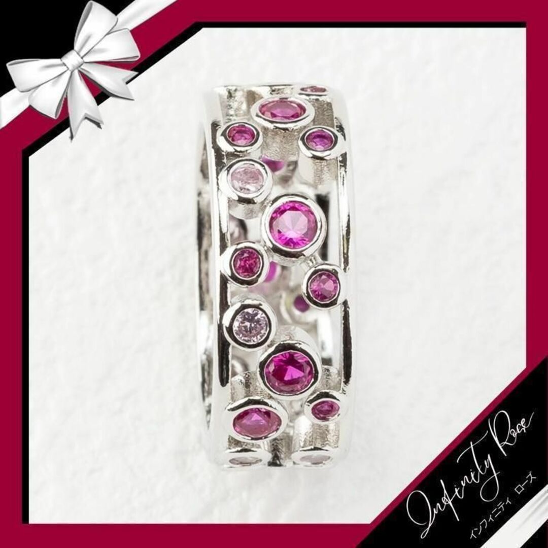 （R062SP）16号　ピンク甘い水玉デザインワイドリング　高価爪留め指輪 レディースのアクセサリー(リング(指輪))の商品写真