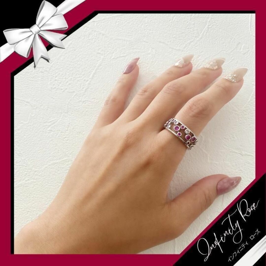 （R062SP）18号　ピンク甘い水玉デザインワイドリング　高価爪留め指輪 レディースのアクセサリー(リング(指輪))の商品写真