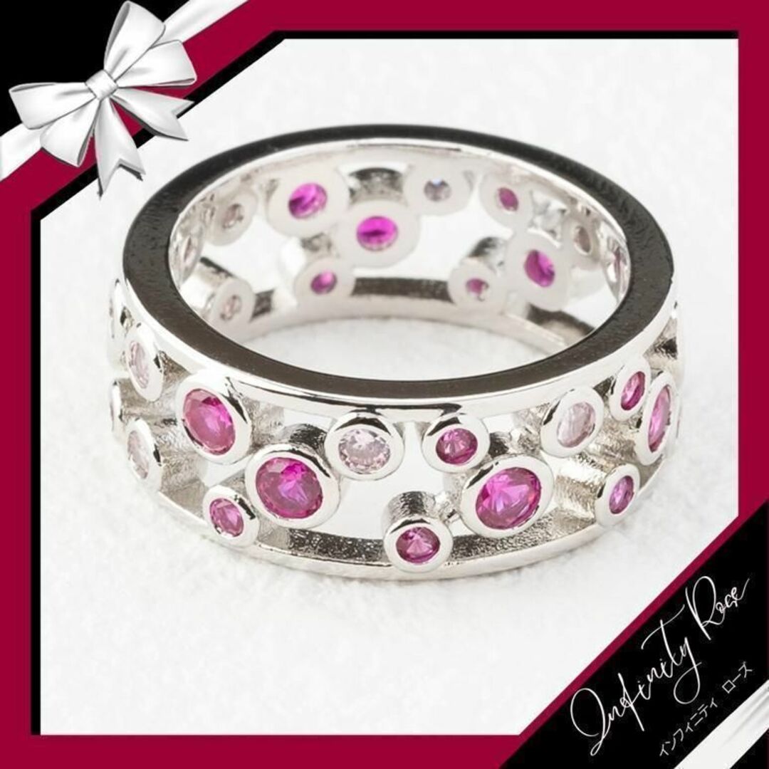 （R062SP）18号　ピンク甘い水玉デザインワイドリング　高価爪留め指輪 レディースのアクセサリー(リング(指輪))の商品写真