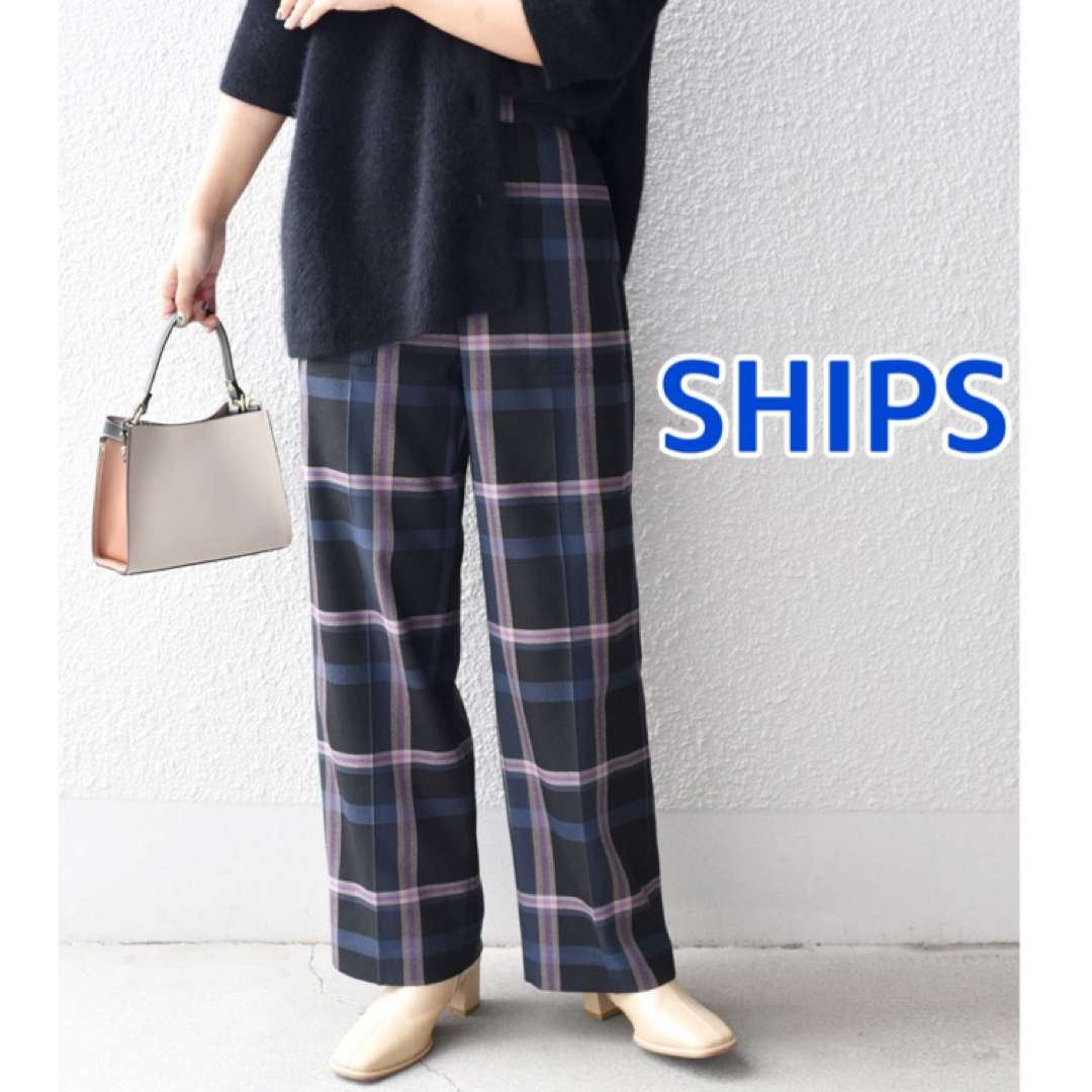 SHIPS(シップス)のships チェック　パンツ　セミワイドパンツ　センタープレス　ストレート レディースのパンツ(カジュアルパンツ)の商品写真