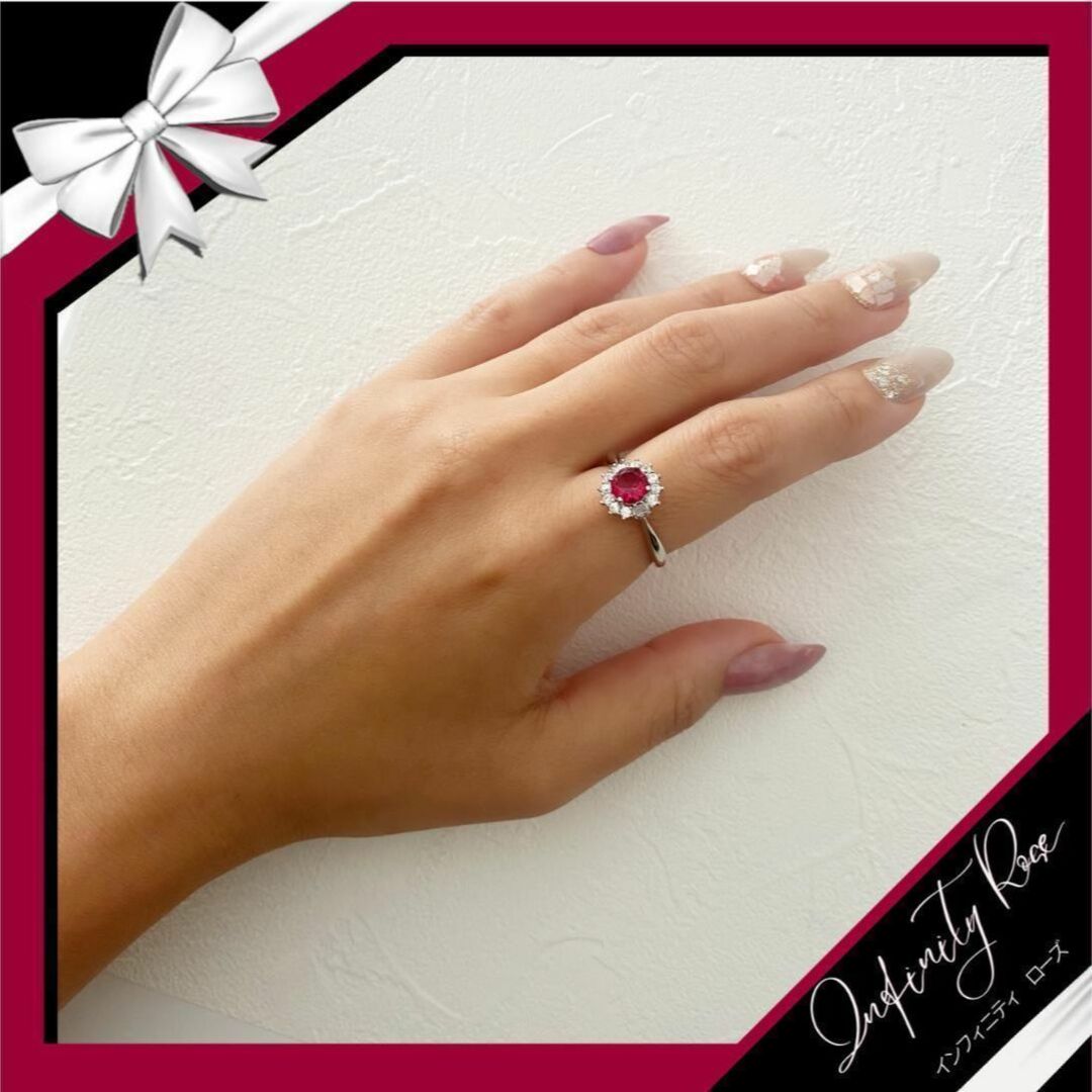 （R064S）11号　ローズピンクが素敵なコロンとクリスタルリング　爪留指輪 レディースのアクセサリー(リング(指輪))の商品写真