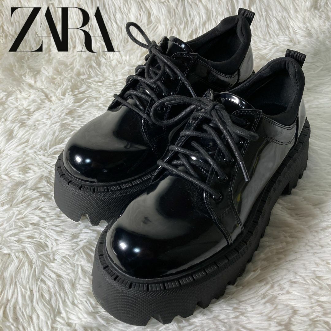 ZARA(ザラ)の極美品 ZARA ザラ 厚底 トラックソール レースアップシューズ 25.5 レディースの靴/シューズ(ローファー/革靴)の商品写真