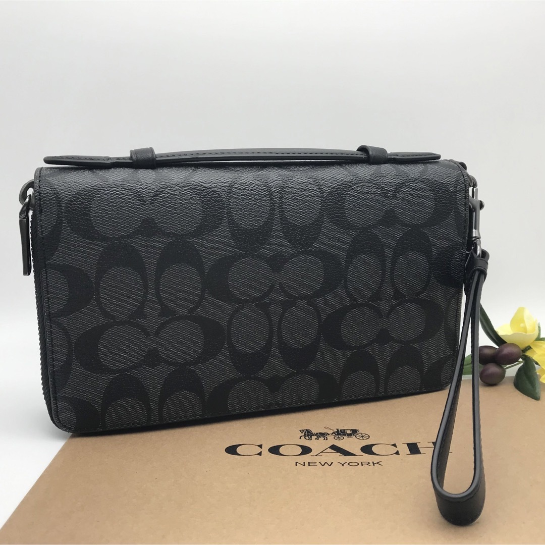 保存袋COACH 大人気！！ ダブルジップ トラベル オーガナイザー チャコール 新品