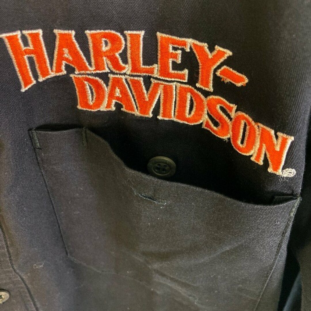 Harley Davidson(ハーレーダビッドソン)の★Harley-Davidson  ハーレーダビッドソン 刺繍 ボタンダウンシャツ 長袖 ブラック size:M メンズのトップス(シャツ)の商品写真