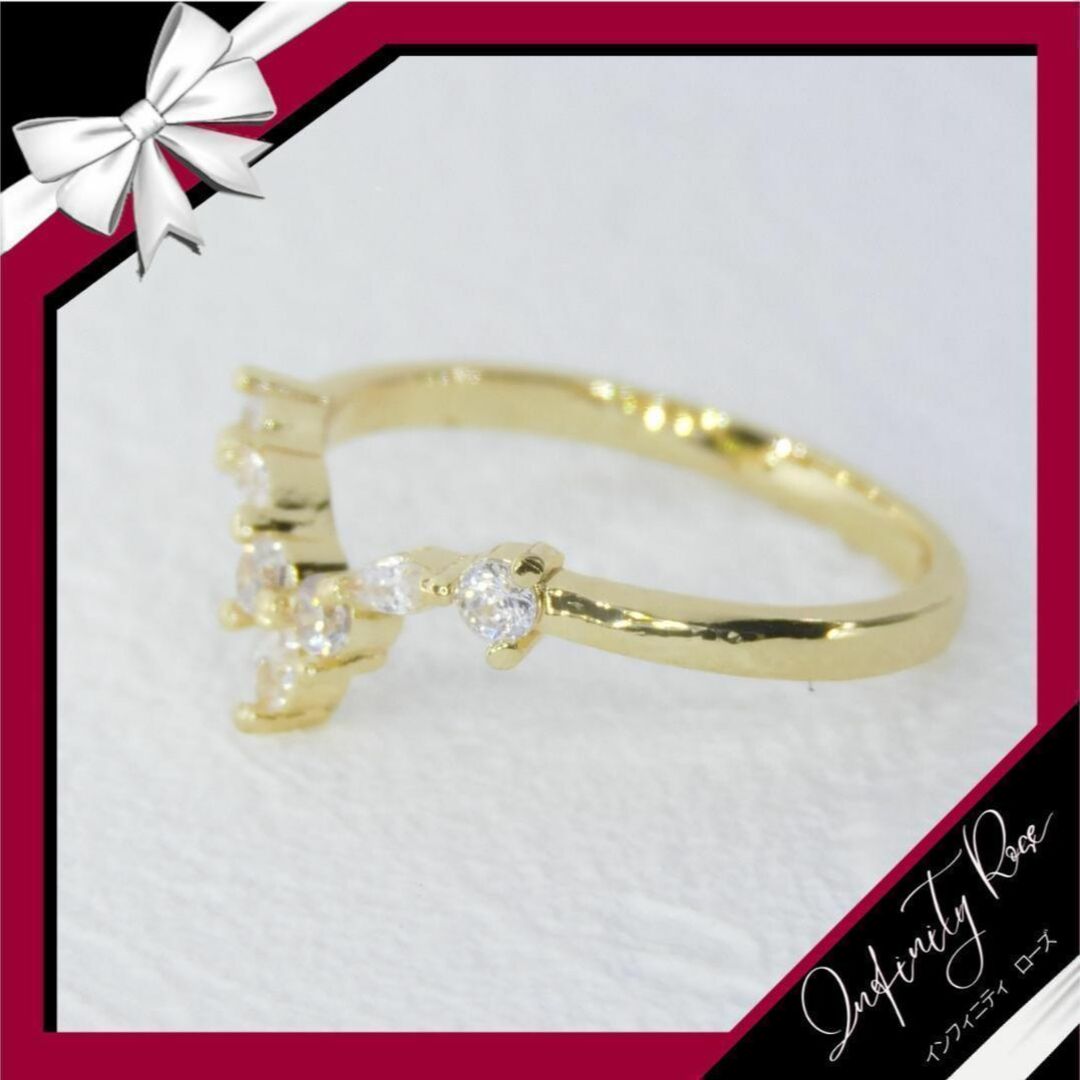 （R066G）21号 ゴールド細身大人ティアラクリスタルリング　 爪留め指輪 レディースのアクセサリー(リング(指輪))の商品写真