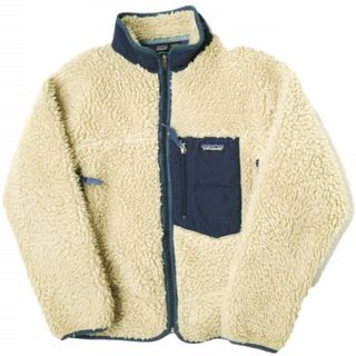 パタゴニア(patagonia)のPATAGONIA パタゴニア アメリカ製 2000年製 KID'S CLASSIC RETRO CARDIGAN クラシックレトロカーディガン 85557 KID'S 12 ナチュラル/ネイビー MADE IN USA 00AW ボア フリース ジャケット アウター【中古】【PATAGONIA】(ブルゾン)