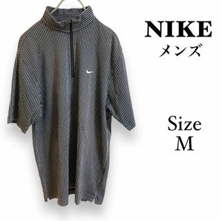 ナイキ(NIKE)のG1158 NIKE 【M】ナイキ　ジップアップ　半袖シャツ　黒ストライプ(ジャージ)