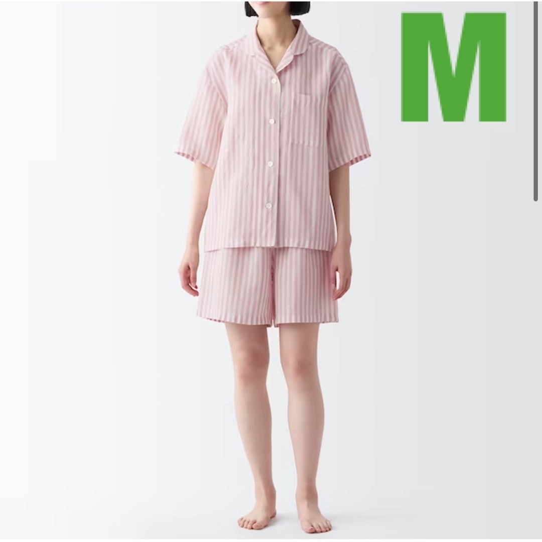 MUJI (無印良品)(ムジルシリョウヒン)のMUJI 無印良品　リヨセル麻半袖パジャマ　 ストライプ 半袖　ルームウェア レディースのルームウェア/パジャマ(パジャマ)の商品写真