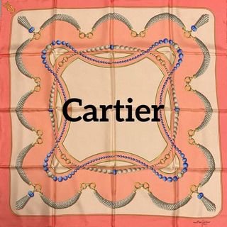 カルティエ(Cartier)の★Cartier★ スカーフ パール 宝石 ロゴ シルク ピンク(バンダナ/スカーフ)