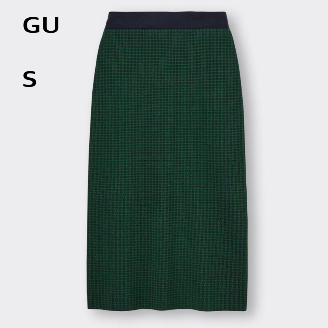 GU(ジーユー)のGU● ダブルジャカードチェックニットスカート●グリーン●美品 レディースのスカート(ロングスカート)の商品写真