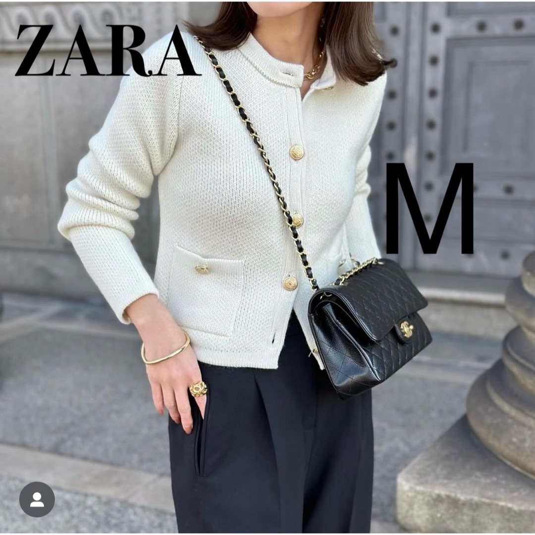 ZARA(ザラ)のZARA/ゴールドボタンニットカーディガンＭ【新品】 PLST anuans レディースのトップス(カーディガン)の商品写真