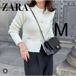 ザラ(ZARA)のZARA/ゴールドボタンニットカーディガンＭ【新品】 PLST anuans(カーディガン)