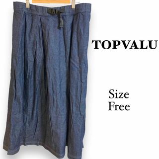 1175 TOPVALU【F】トップバリュ　ガウチョパンツ　ワイド　デニム色(バギーパンツ)