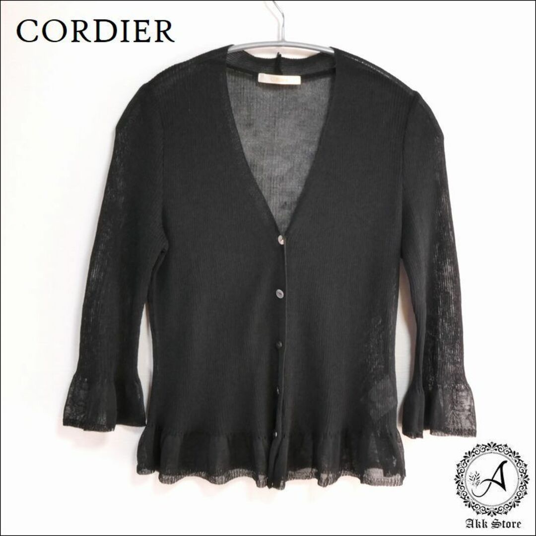 CORDIER(コルディア)のCORDIER レディース カーディガン 七分袖 ベルスリーブ 日本製 黒 L レディースのトップス(カーディガン)の商品写真