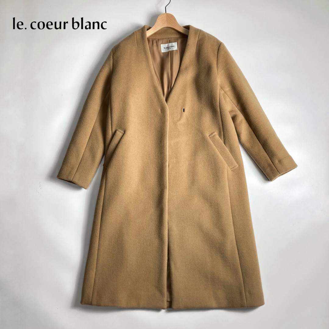 le.coeur blanc(ルクールブラン)の美品　le.coeur blanc ルクールブラン　ウールVネックコート　36 レディースのジャケット/アウター(ロングコート)の商品写真