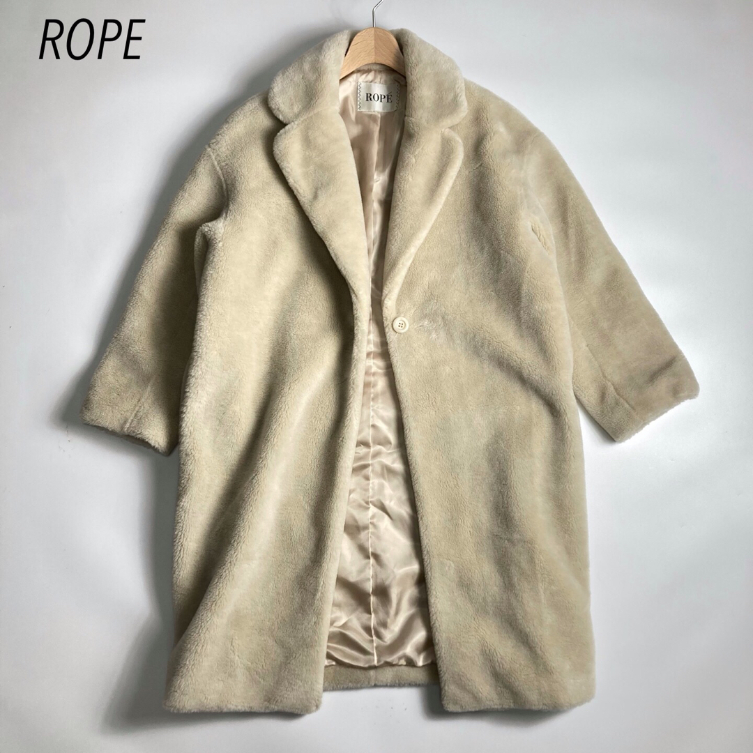 ROPE’(ロペ)の美品　ROPE ロペ　ウール混ボアチェスターコート　38 ロングコート レディースのジャケット/アウター(チェスターコート)の商品写真