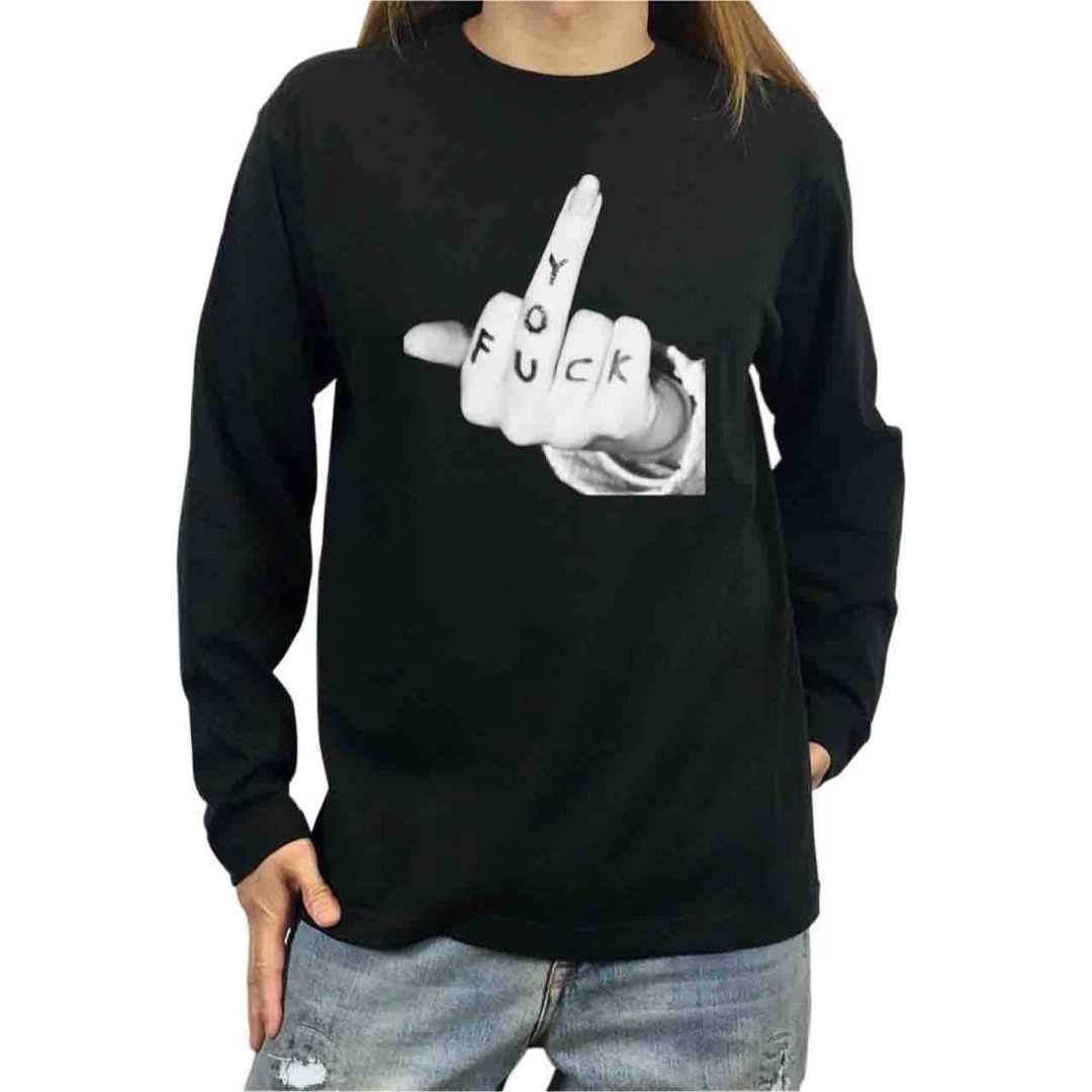 新品 FUCK YOU ペイント 中指立て 挑発 ハンドジェスチャー 黒 ロンT | フリマアプリ ラクマ