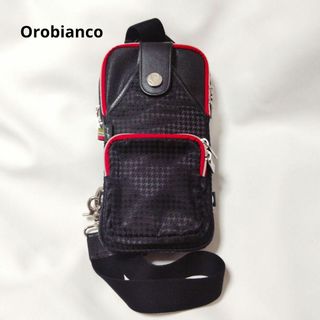 Orobianco - おしゃれ　Orobianco　ボディバッグ　千鳥格子　ナイロン　レザー　黒　赤