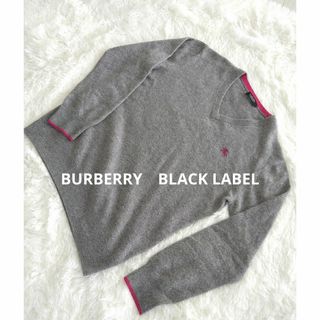 バーバリーブラックレーベル(BURBERRY BLACK LABEL)の美品✨バーバリーブラックレーベル　カシミア混ピンクホースロゴVネックセーター(ニット/セーター)