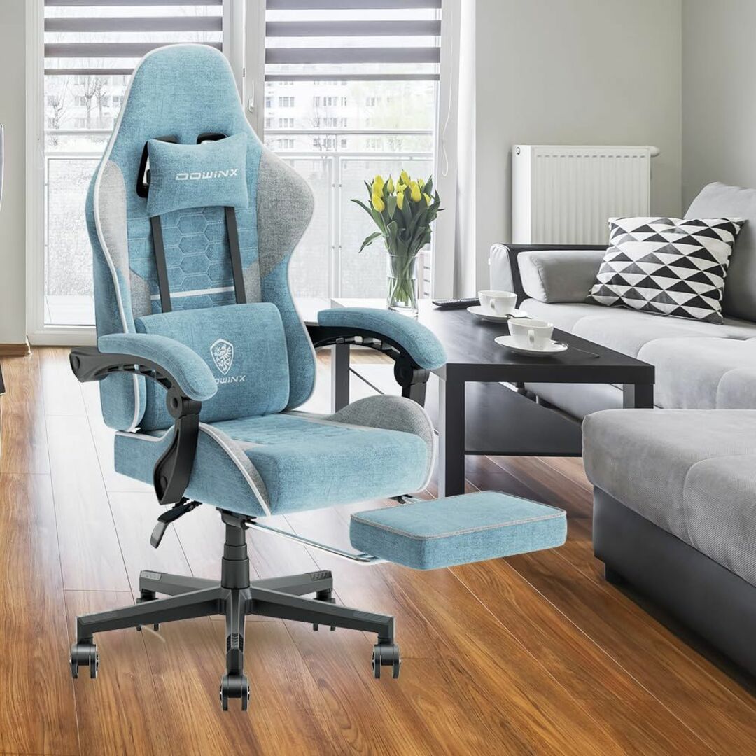 【色: ブルー＆グレー】Dowinx ゲーミングチェア ファブリック 椅子 テレ インテリア/住まい/日用品のオフィス家具(その他)の商品写真
