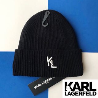 カールラガーフェルド(Karl Lagerfeld)のレア【新品】カールラガーフェルド ニット帽 キャップ 黒(ニット帽/ビーニー)