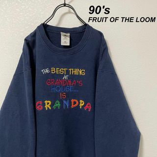 フルーツオブザルーム(FRUIT OF THE LOOM)の90's フルーツオブザルーム スウェット ネイビー カラフル刺繍 レトロ古着(スウェット)