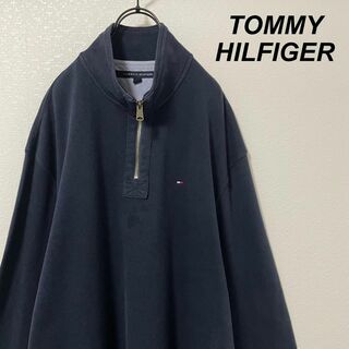 トミーヒルフィガー(TOMMY HILFIGER)のトミーヒルフィガー ハーフジップ スウェット ネイビー ワンポイント 刺繍ロゴ(スウェット)