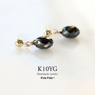 大粒✧*。 K10YG ブラックダイヤモンドのピアス(ピアス)