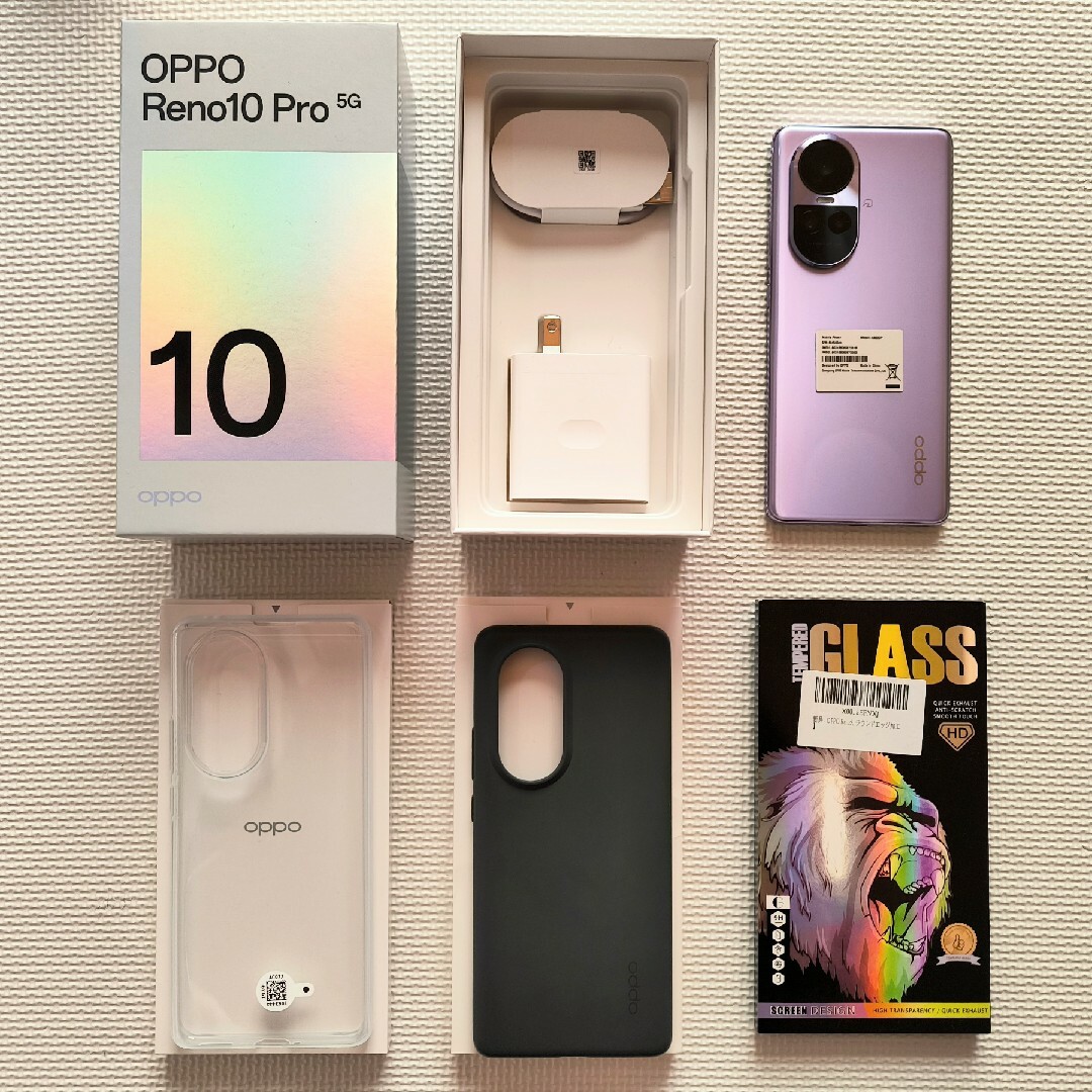 OPPO(オッポ)のOPPO Reno10 Pro 5G パープル 純正グレーケース、フィルム付 スマホ/家電/カメラのスマートフォン/携帯電話(スマートフォン本体)の商品写真