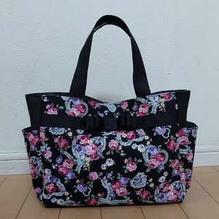 ★いちぢくタルトハンドメイド★バラの花柄×レース　サイドポケットトートバッグ(バッグ)