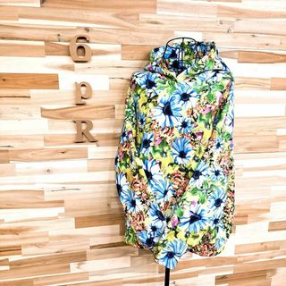 デシグアル(DESIGUAL)の【デシグアル】オーバーサイズ フラワー 花柄 総柄 パーカー M カラフル×緑(パーカー)