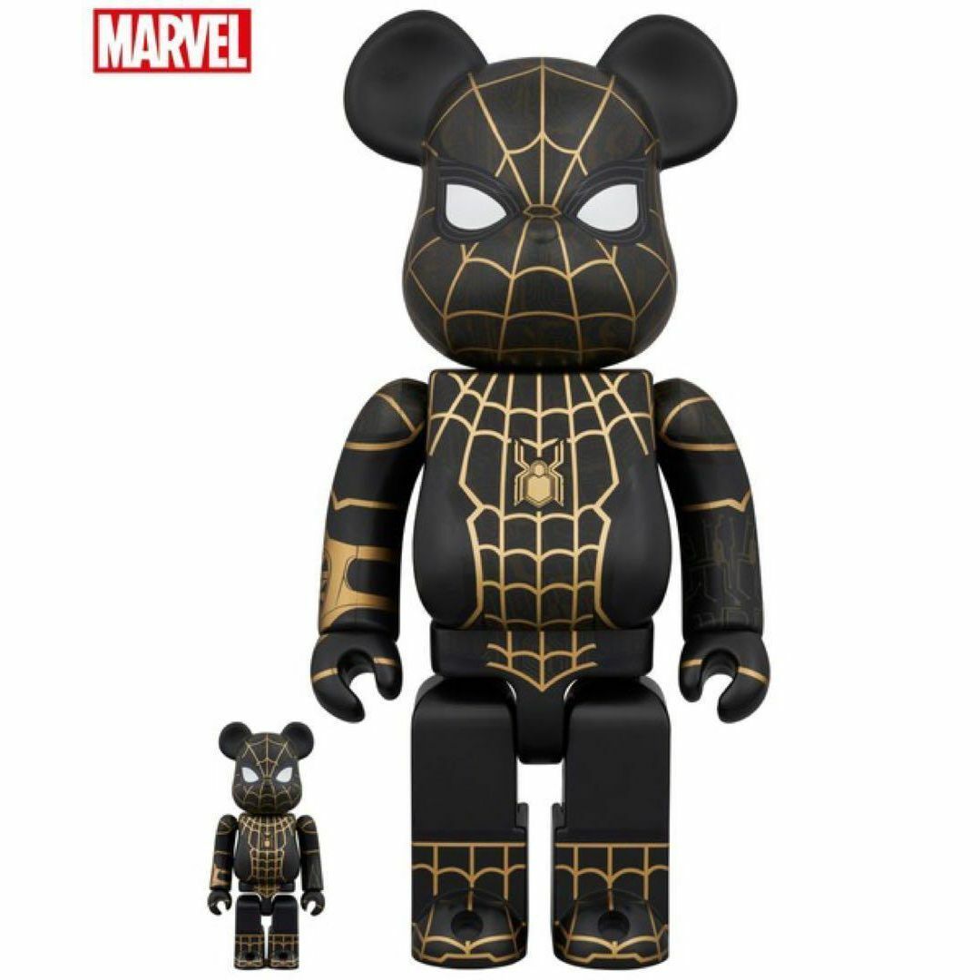 MEDICOM TOY(メディコムトイ)のSPIDER-MAN BLACK & GOLD SUIT 100％&400％ エンタメ/ホビーのフィギュア(アメコミ)の商品写真