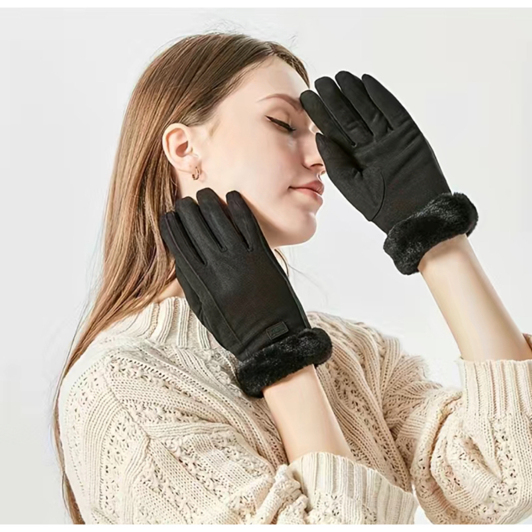 大人気 手袋 フェイクファー スマホ対応 あったか 柔らか ブラック 新品未使用 レディースのファッション小物(手袋)の商品写真