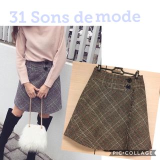 トランテアンソンドゥモード(31 Sons de mode)の31 Sons de mode チェックスカート(ひざ丈スカート)