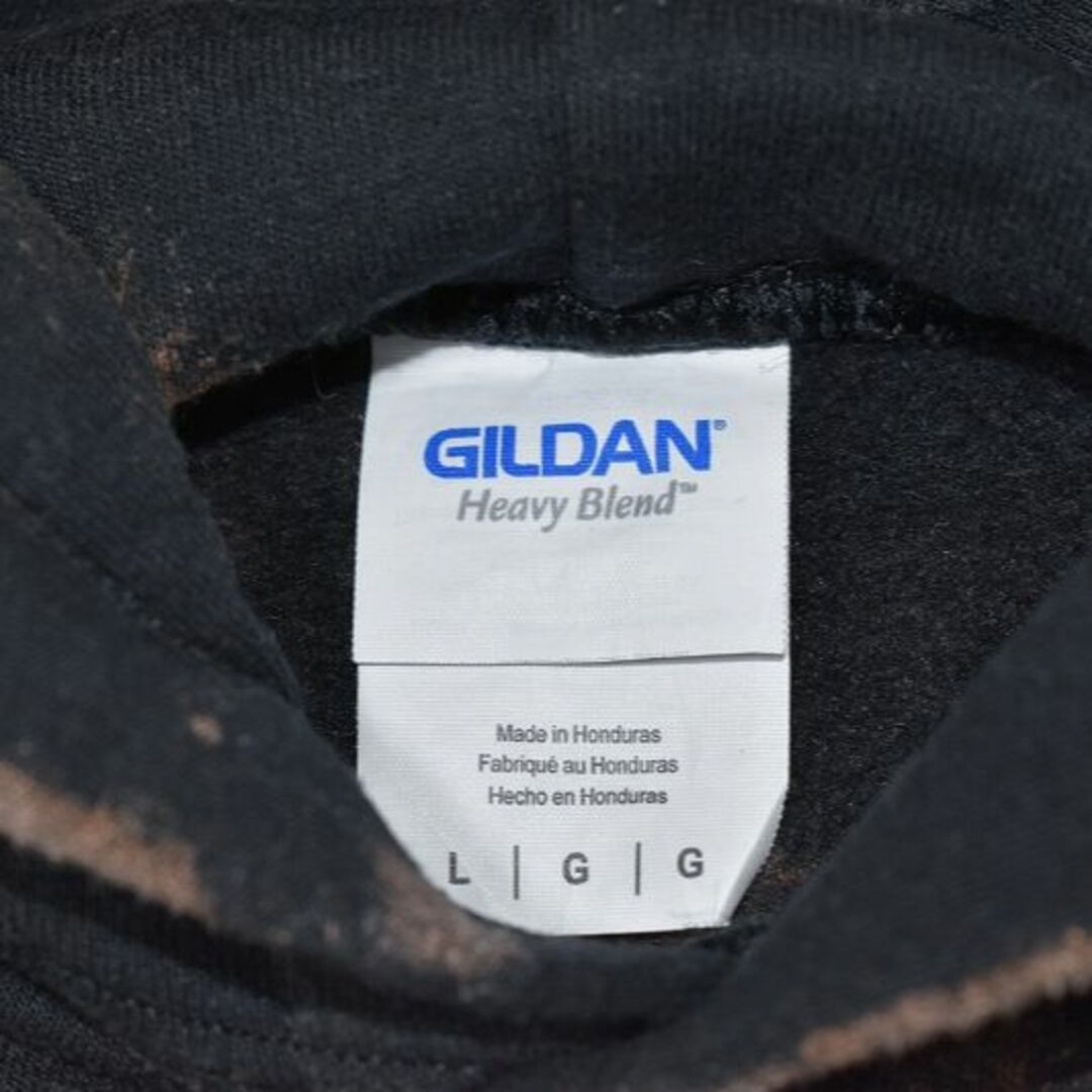 GILDAN(ギルタン)のメンズブリーチプルオーバーパーカーL 古着屋　黒　プリント　ブランド メンズのトップス(パーカー)の商品写真