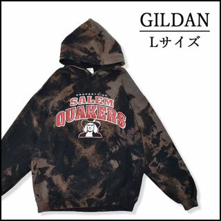 ギルタン(GILDAN)のメンズブリーチプルオーバーパーカーL 古着屋　黒　プリント　ブランド(パーカー)