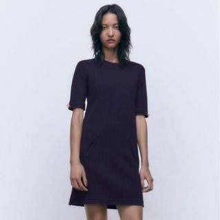 ザラ(ZARA)のZARA ゴールドボタンニットミニワンピース(ミニワンピース)