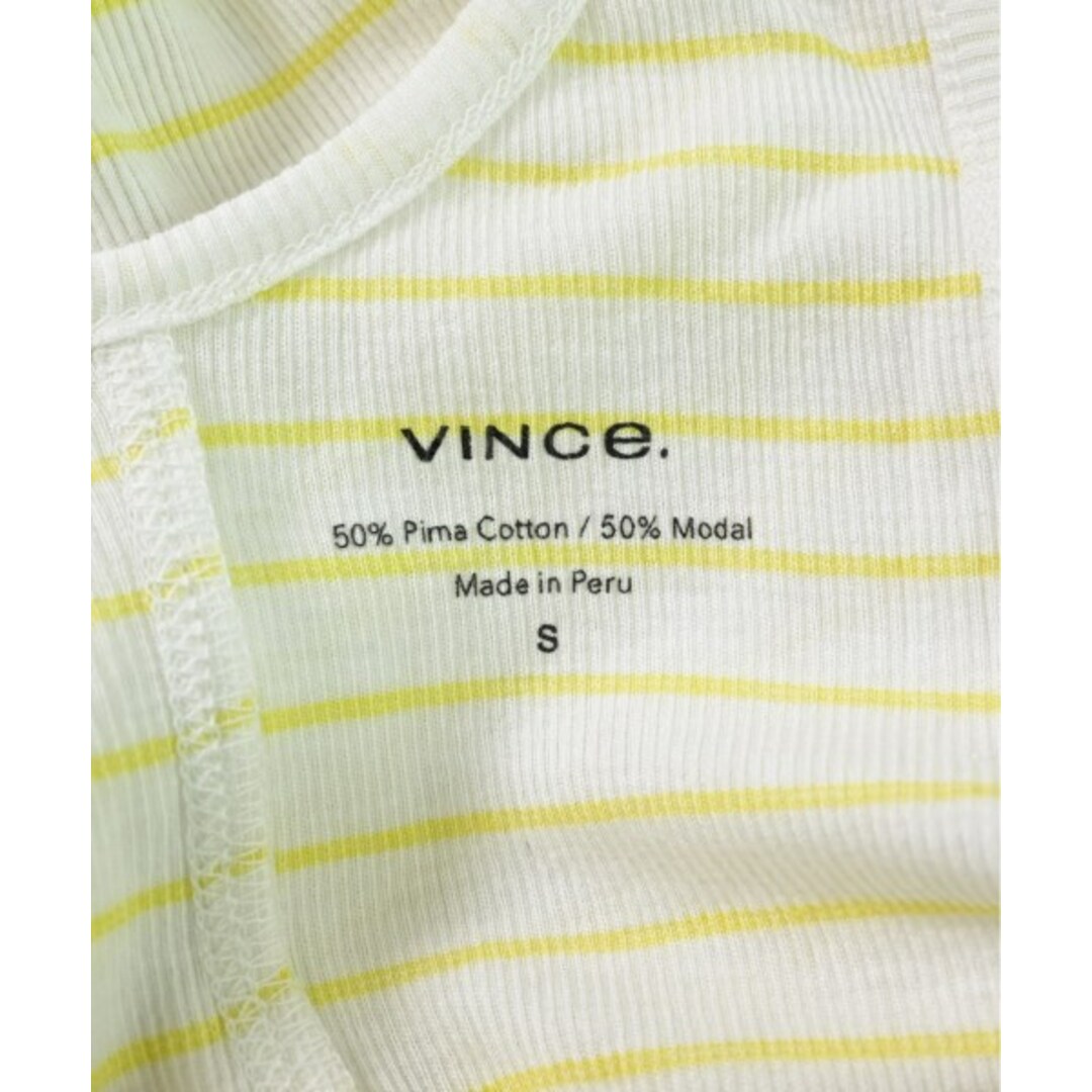 Vince(ビンス)のVince ヴィンス ノースリーブ S 白x黄(ボーダー) 【古着】【中古】 レディースのトップス(タンクトップ)の商品写真