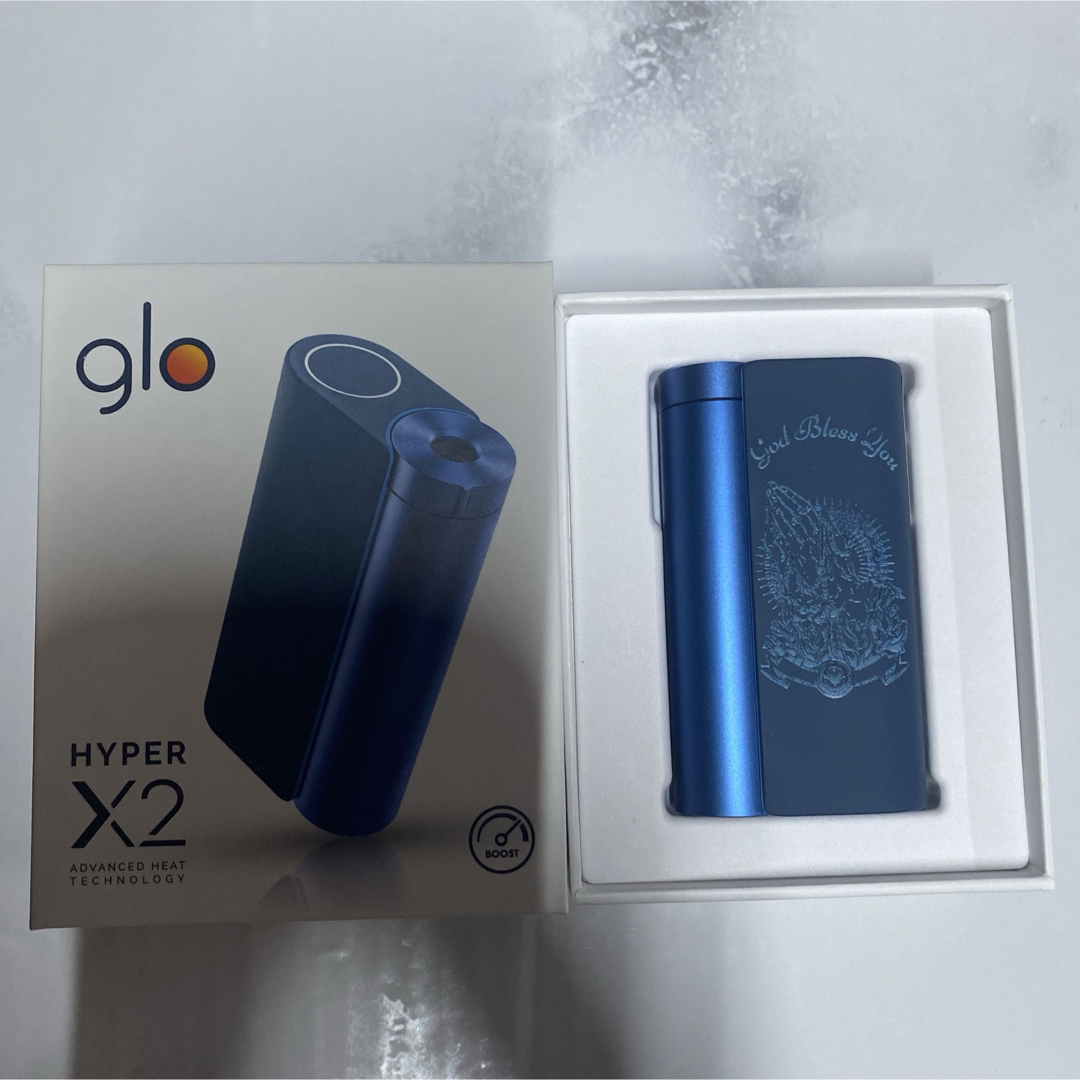 glo(グロー)の祈り手 レーザー加工 glo hyper X2 グローハイパー本体 メタルブルー メンズのファッション小物(タバコグッズ)の商品写真