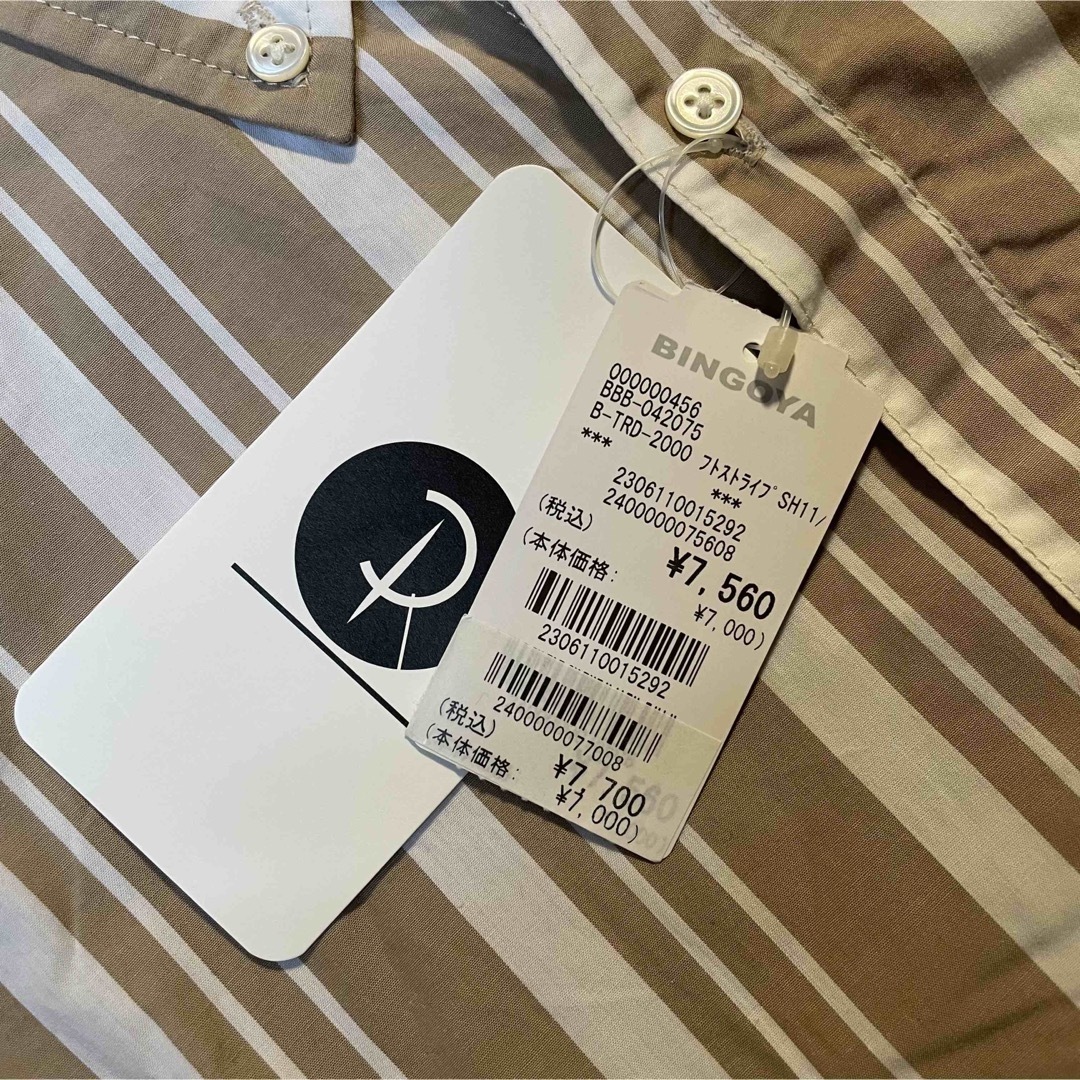 R ビッグシルエット ストライプ 長袖 シャツ M ベージュ × ホワイト 縦縞 メンズのトップス(シャツ)の商品写真