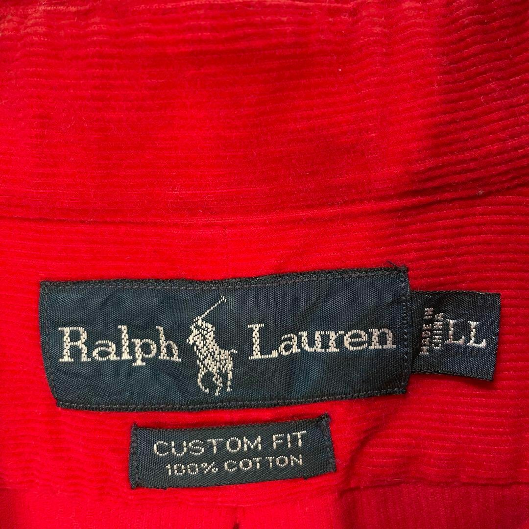 Ralph Lauren(ラルフローレン)の【サイズLL】Ralph Lauren 長袖コーデュロイシャツ古着ロゴ刺繍レッド メンズのトップス(シャツ)の商品写真