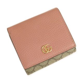 グッチ(Gucci)のグッチ GGマーモント ダブルG ミディアム ウォレット 二つ折り財布 GGスプリームキャンバス レザー ダスティピンク ベージュ ゴールド金具 598587 GUCCI（中古）(財布)