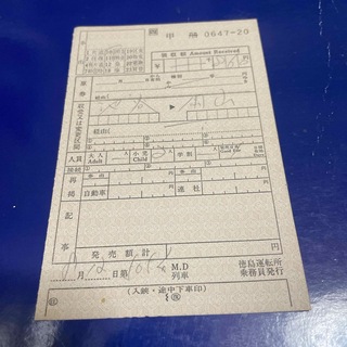 ジェイアール(JR)のJR徳島運転所　手書き車内乗車券(鉄道)